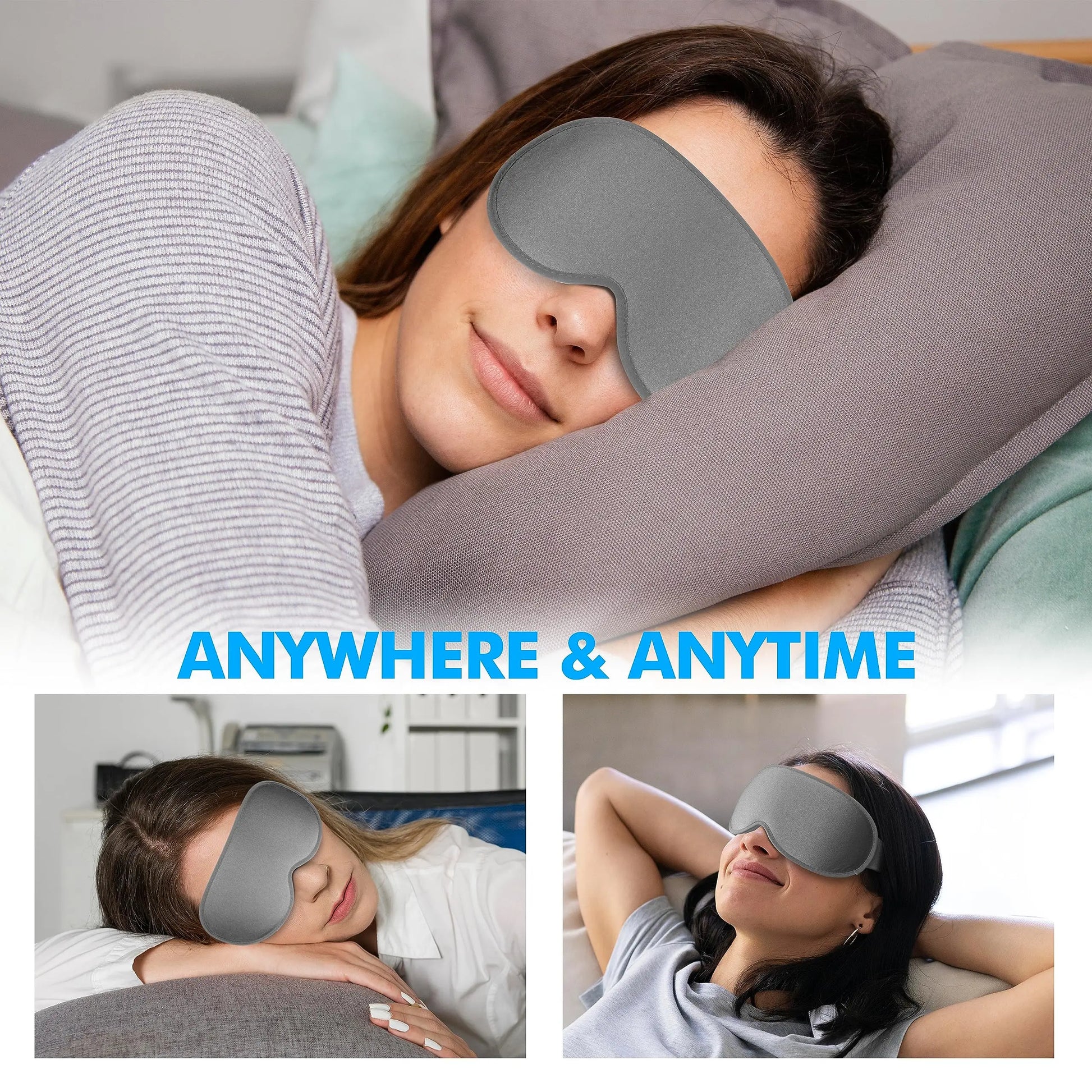 Sleep Mask 3D Deep Contoured Eye Covers for Sleeping and Traveling Complete Light Blocking Soft Breathable with Adjustable Strap